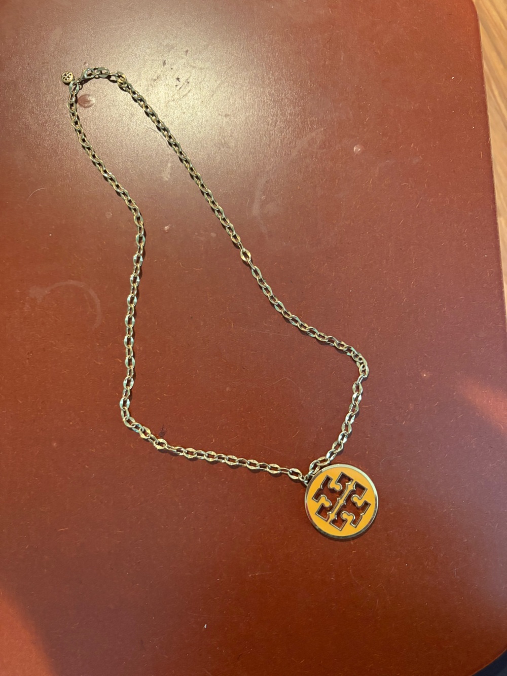 Tory Burch Gold Chain Necklace with Yellow Enamel Logo